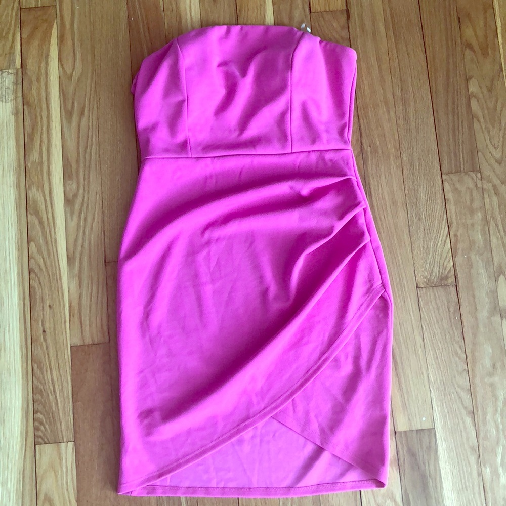 Strapless tulip bottom body con dress
